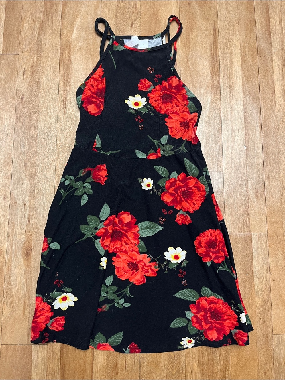 Planet Gold Black Red Rose Midi Dress Size S